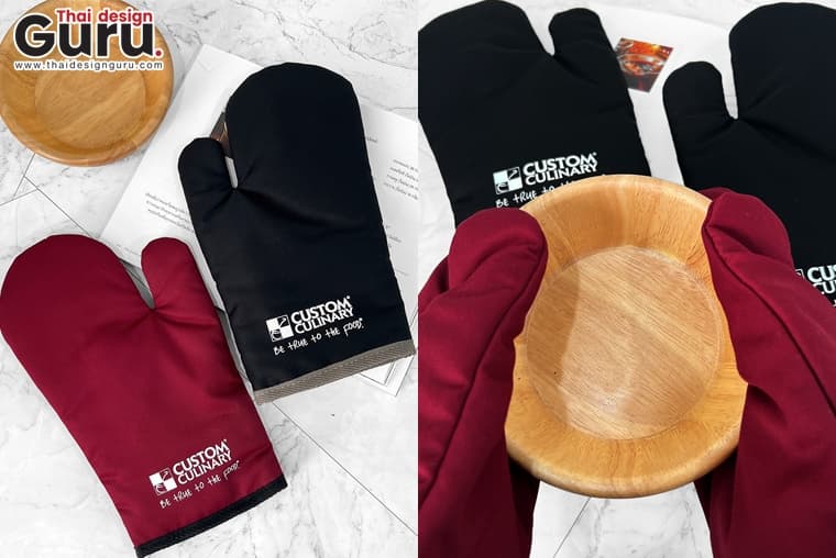 ถุงมือผ้าสีดำ เลือดหมู