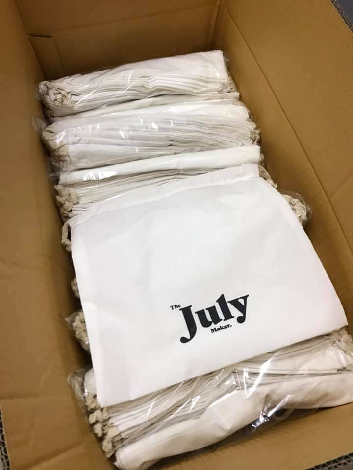 ทำถุงผ้าดิบ หูรูด พิมพ์แบรนด์ ใส่สินค้า July maker