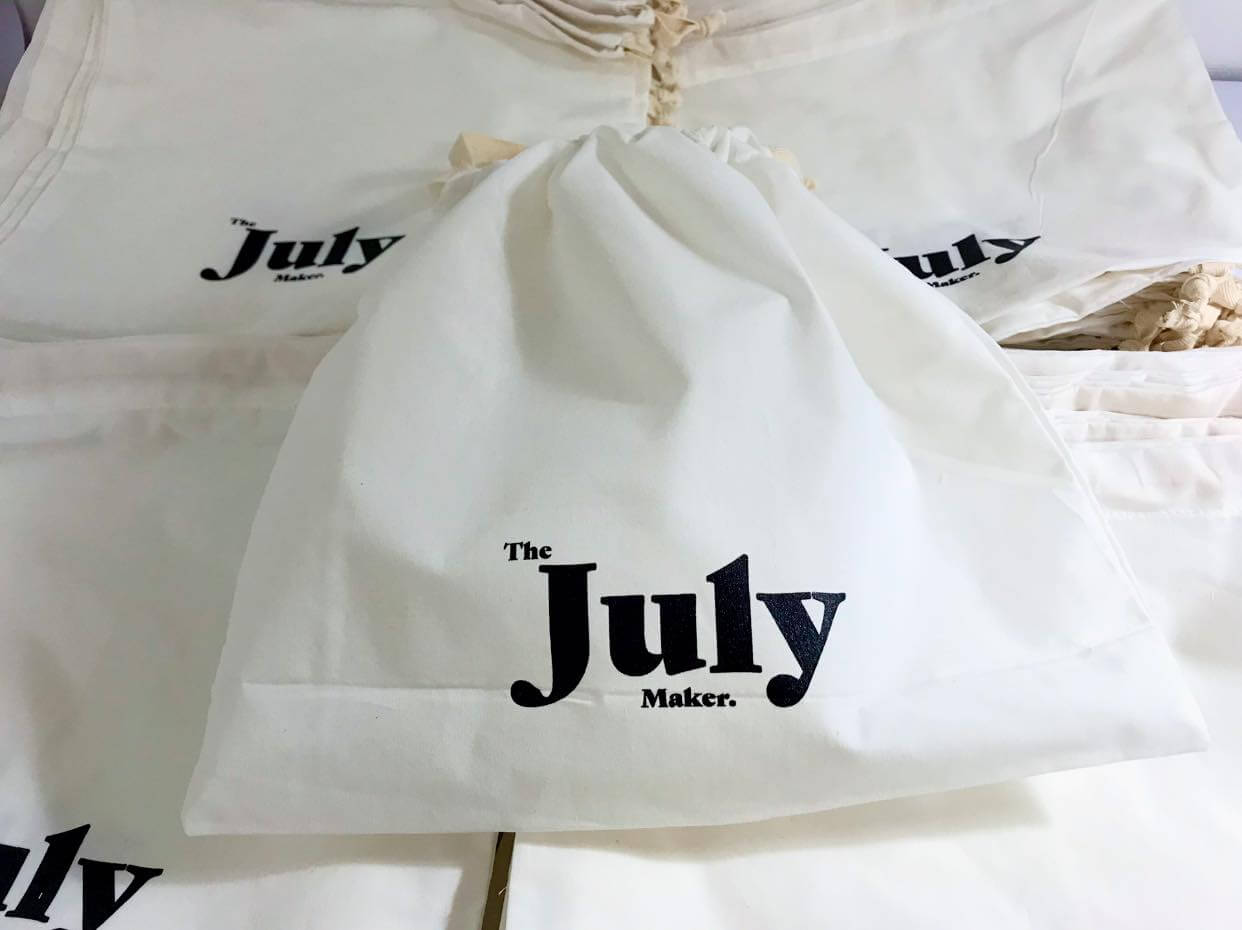 ทำถุงผ้าดิบ หูรูด พิมพ์แบรนด์ ใส่สินค้า July maker