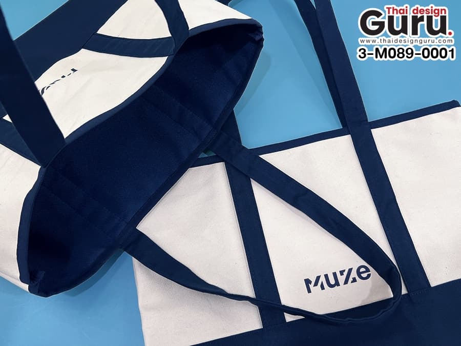 สั่งผลิตกระเป๋าผ้าแคนวาสสีขาว น้ำเงิน กระเป๋าผ้าแคนวาสสีขาว น้ำเงิน