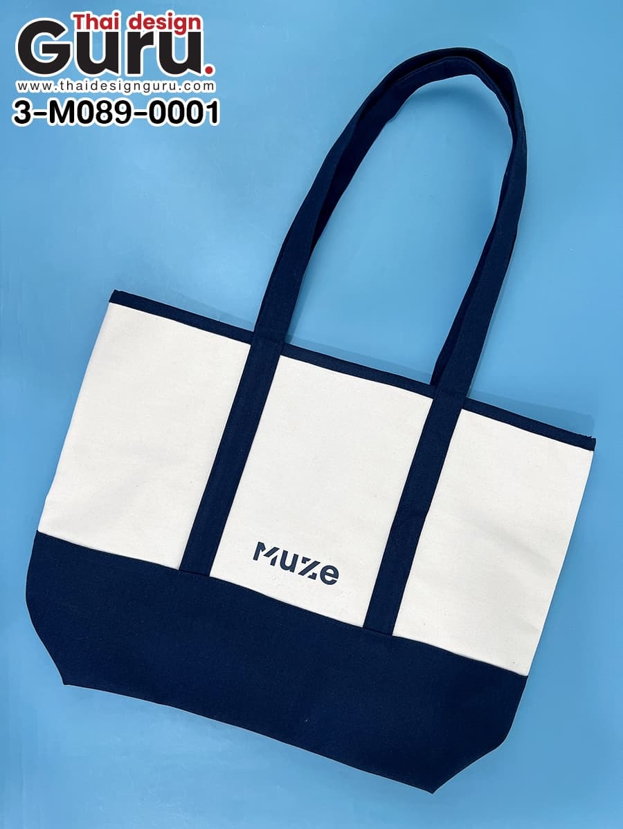 สั่งผลิตกระเป๋าผ้าแคนวาสสีขาว น้ำเงิน กระเป๋าผ้าแคนวาสสีขาว น้ำเงิน