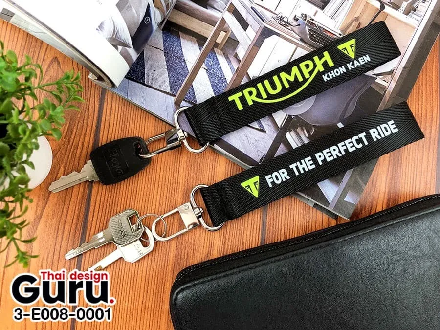 Triumph Ribbon Key Chain สั่งทำพวงกุญแจสายไนล่อน สีดำ พิมพ์แบรนด์ Triumph