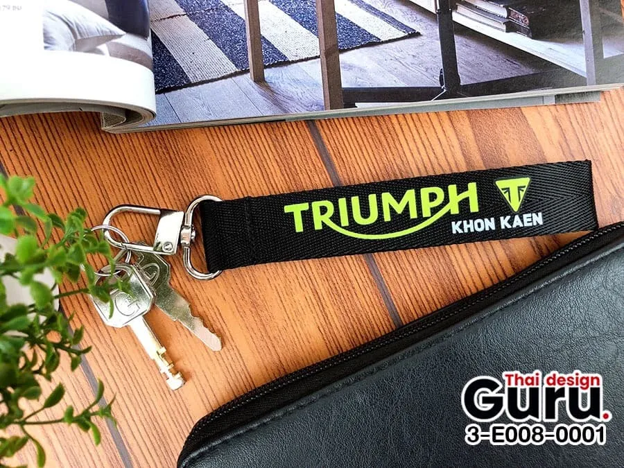 Triumph Ribbon Key Chain สั่งทำพวงกุญแจสายไนล่อน สีดำ พิมพ์แบรนด์ Triumph