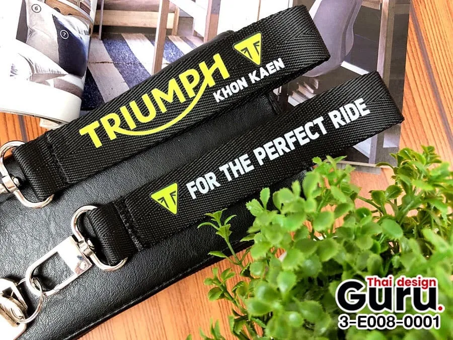 Triumph Ribbon Key Chain สั่งทำพวงกุญแจสายไนล่อน สีดำ พิมพ์แบรนด์ Triumph