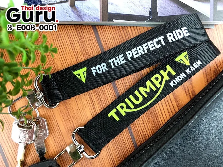 Triumph Ribbon Key Chain สั่งทำพวงกุญแจสายไนล่อน สีดำ พิมพ์แบรนด์ Triumph